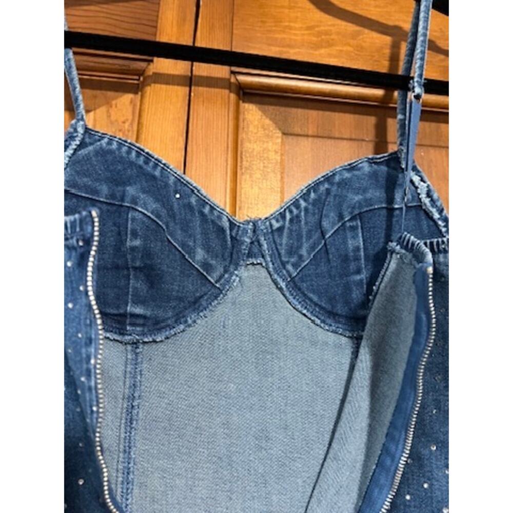 NWT IRIS Women's Denim Rhinestone Bustier Mini Dress Blue Glam Party Y2K Size M - Picture 6 of 11